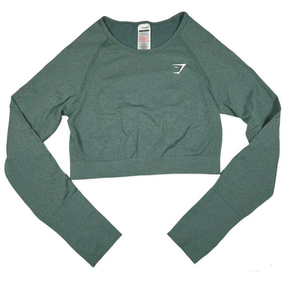Gymshark Tops - Gymshark VIital Seamless Long Sleeve Crop Top  sz L Womens Dark Green Marl
